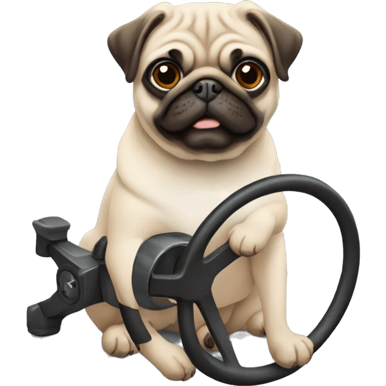 pug holding a steering wheel in its paws emoji