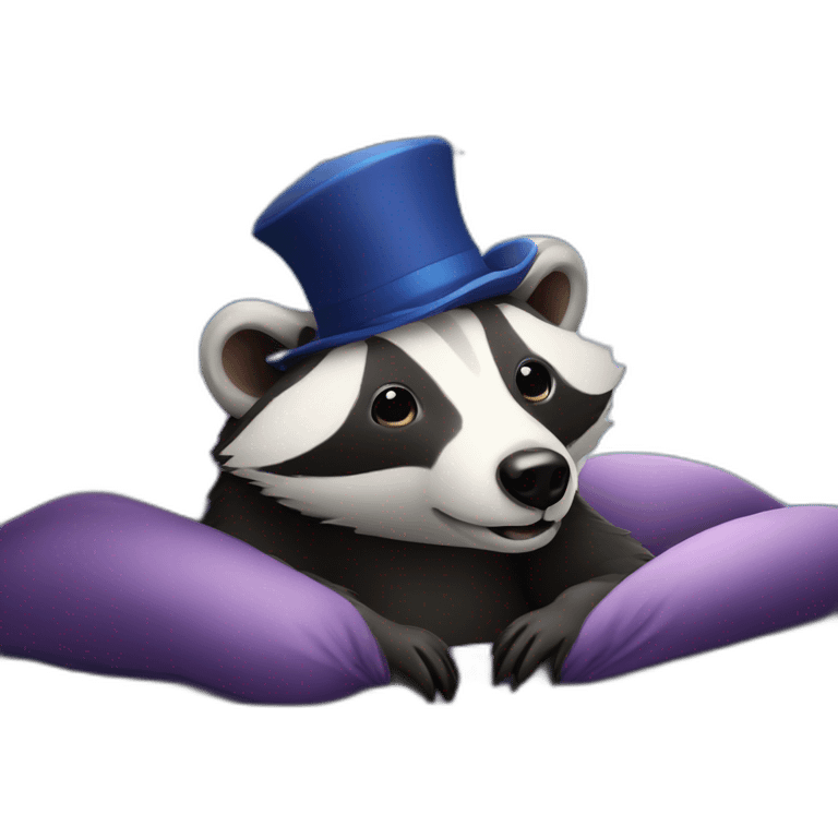 Badger with a nightcap on in a bed with sky full of stars emoji