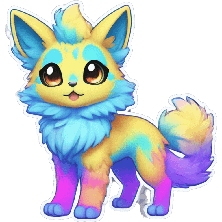 Anthro Fluffy Cool Cute Magical Elemental Shiny Colorful Neon Vibrant Colors Sparkle Kemono-style Chibi Fantasy-Animal-Fakémon-Pokémon-Hybrid Fur Sona Aesthetic Full Body Sticker emoji