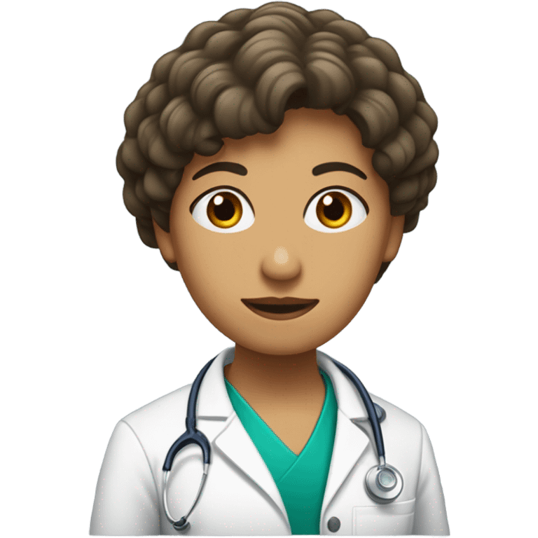 Una doctora con cabello castaño oscuro y fleco cortina  emoji