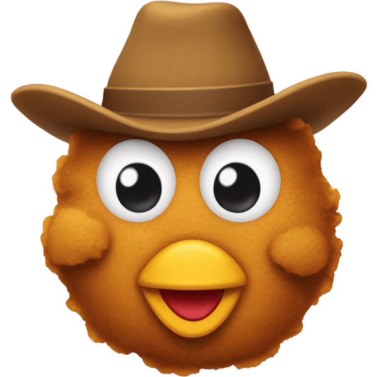 A chicken nugget with a face and a cow boy hat emoji