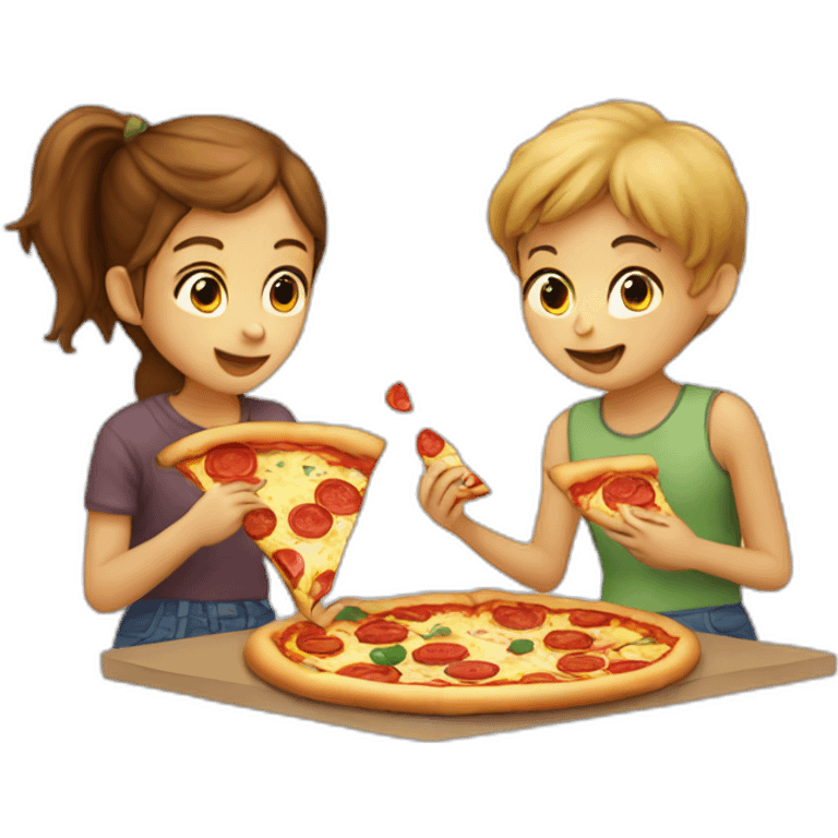 girl and boy eating pizza emoji