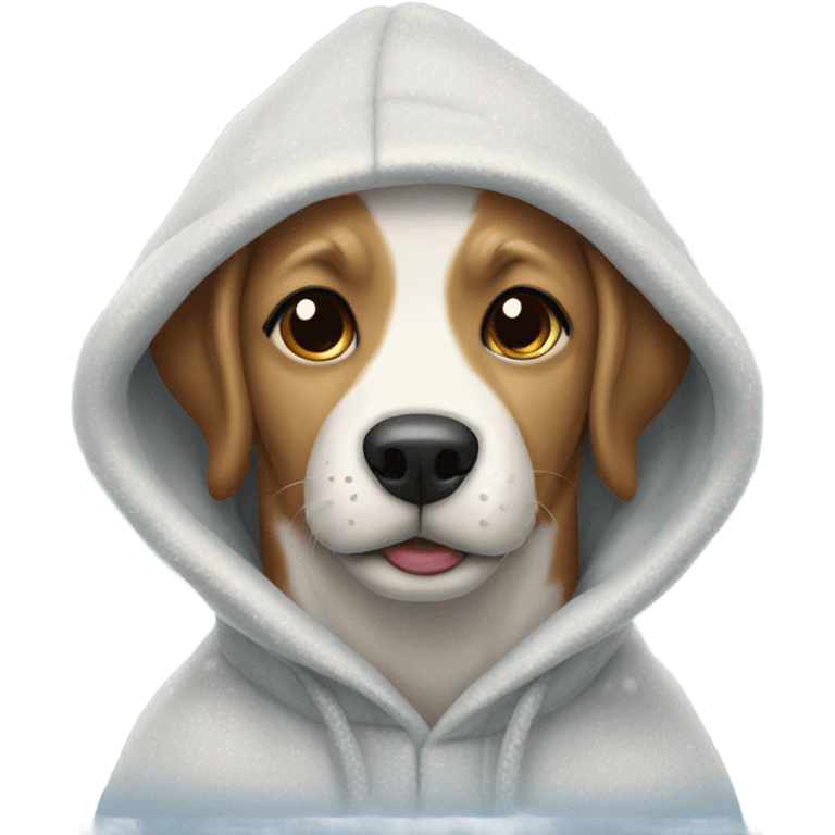 Dog wearing hoodie playing in the snow emoji