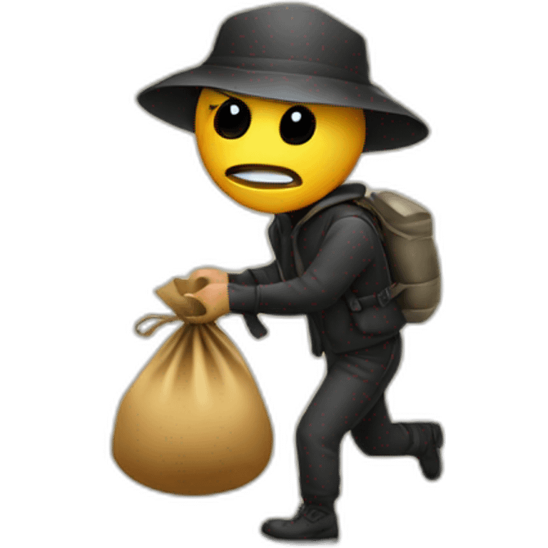 robber with a money sack behind their back making their escape emoji