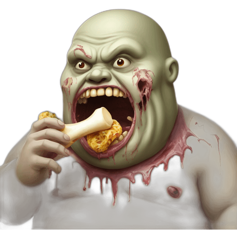 fat zombie wearing eating a bone hyperrealistic emoji