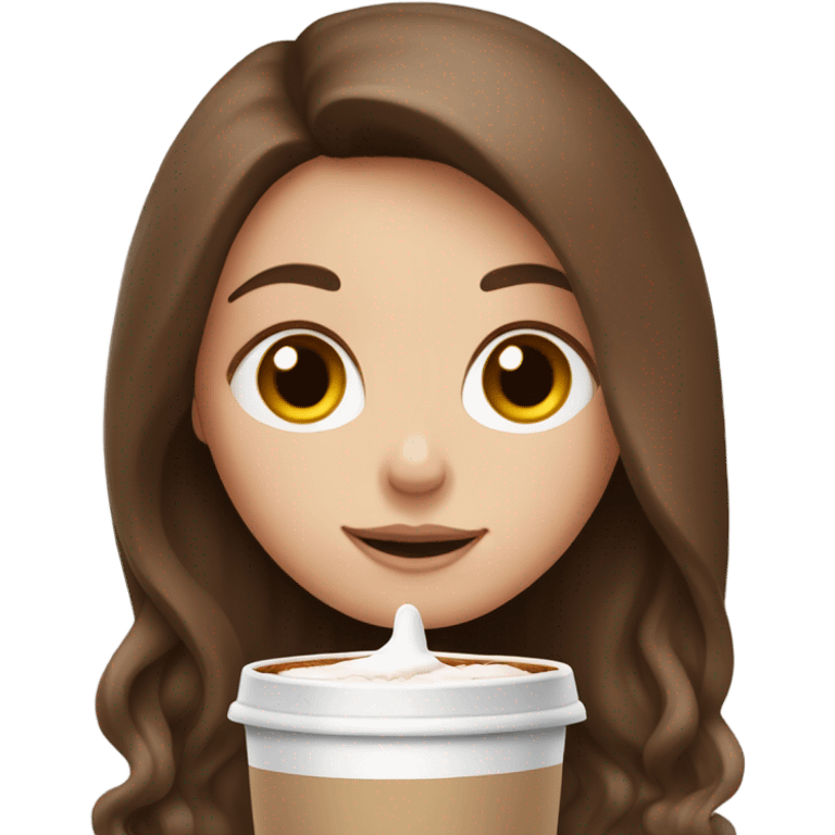 white girl with brown long hair and a hot chocolate emoji