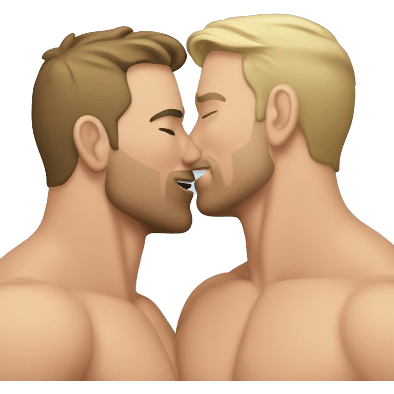 Caucasian Muscular gay men kissing wearing bikini emoji