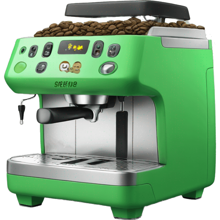 Green coffee machine with emoticons 🥹 emoji