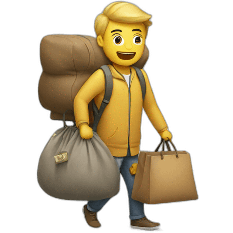 man with overloaded bag with money emoji