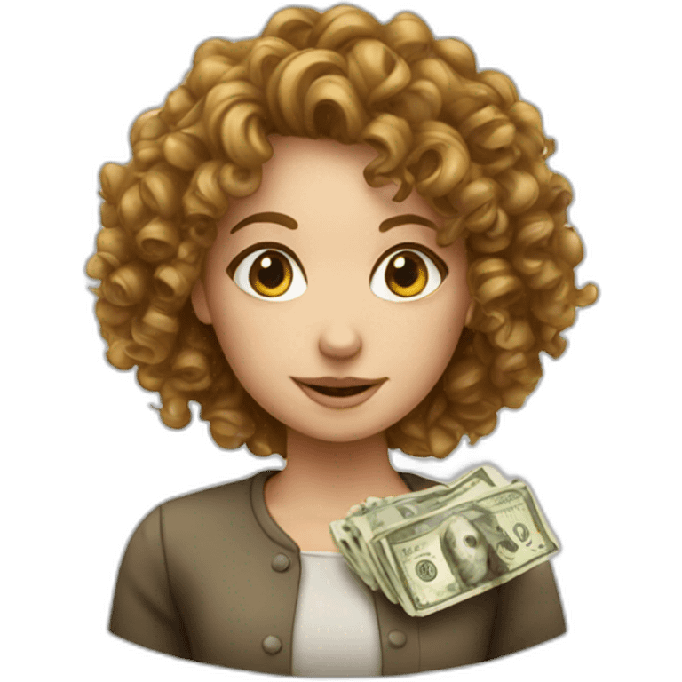 Curly European Girl and money emoji