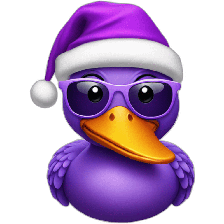 purple duck with sunglasses on and a santa hat emoji