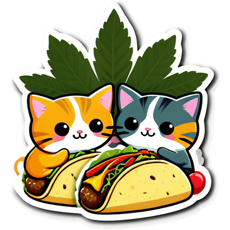 Kawaii Marijuana leaf and kittens eating tacos kawaii style  emoji