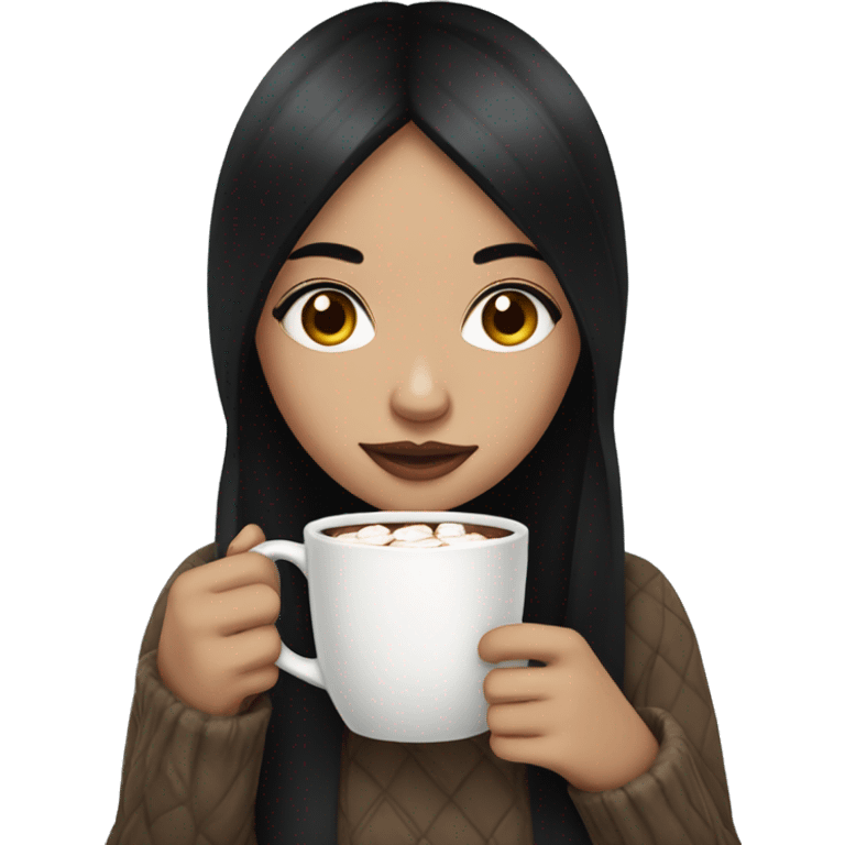 girl with black straight hair and white skin drinking hot cocoa emoji