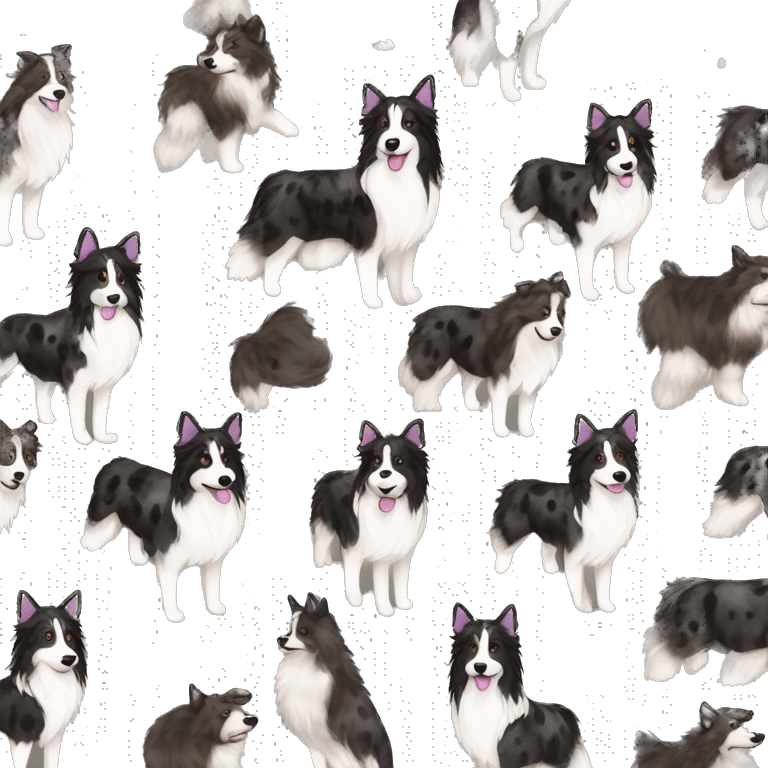  Black spotted brindle collie husky fluffy ears and holographic harness running emoji