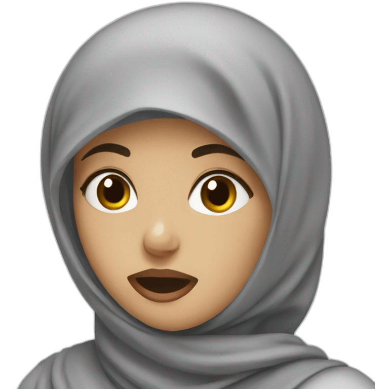 beauty female with grey hijab and shocked face emoji