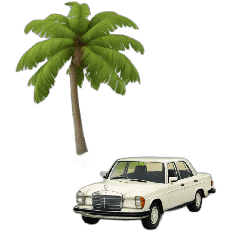 trip whit in a old white mercedes benz 1975 emoji