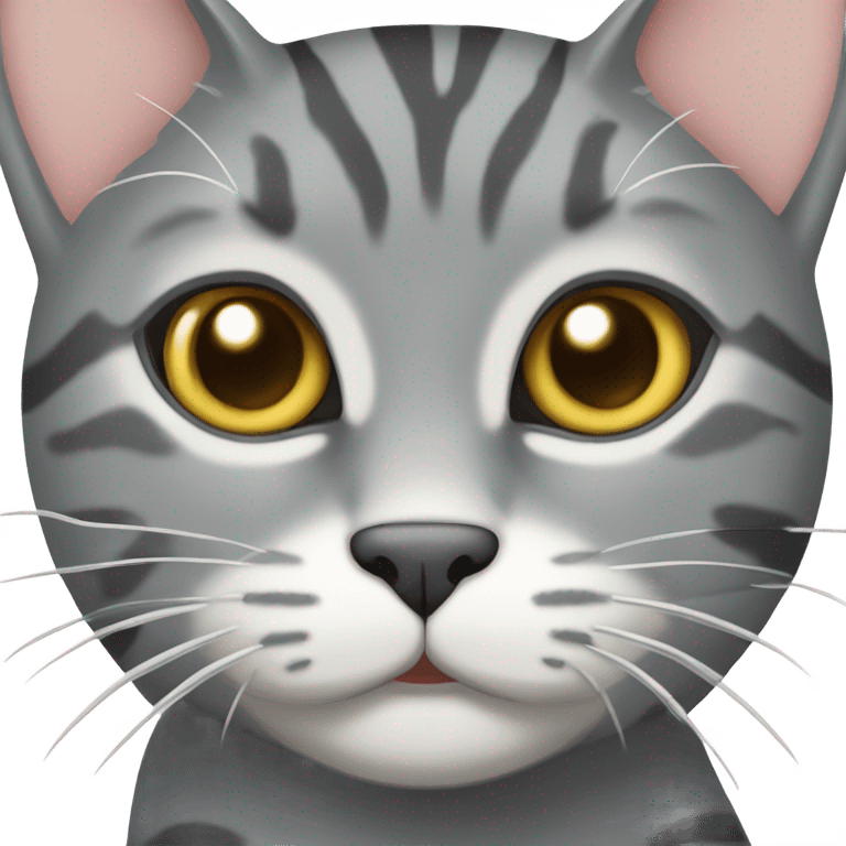 Grey tabby cat with white nose and mouth emoji