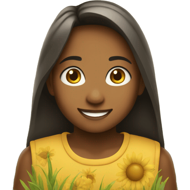 smiling girl in sunny field make emoji emoji