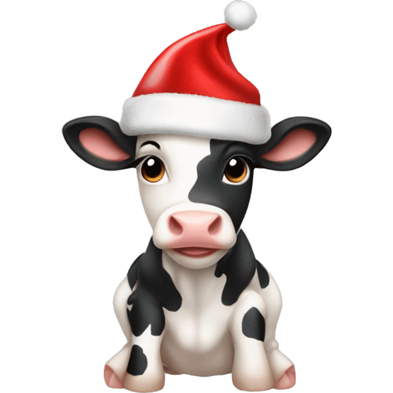 baby cow wearing a christmas hat emoji