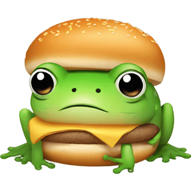 kawaii frog between 2 hamburger buns emoji