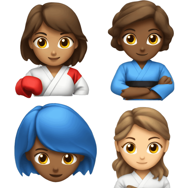 1 red Karate Girl. 1 Blue Karate Girl. 1 brown Karate Girl.  emoji