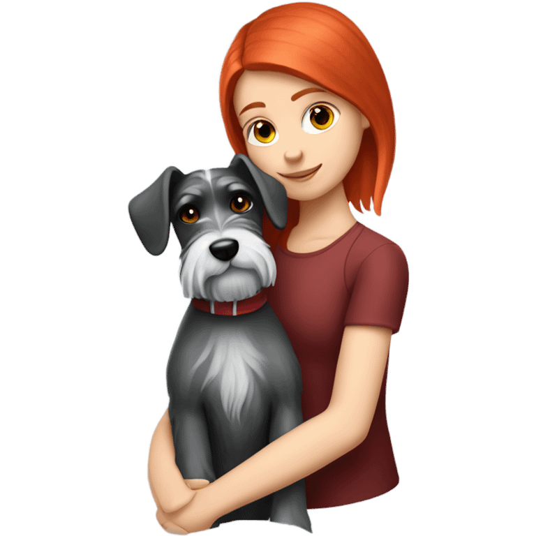 White Slavic girl with red hair huggin schnauzer  emoji