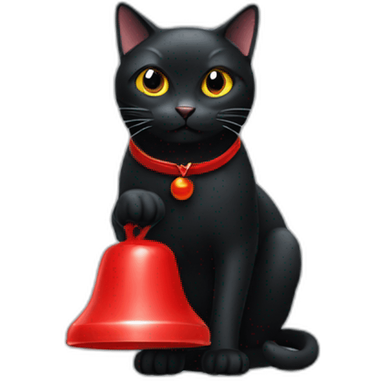 Black cat with red bell emoji