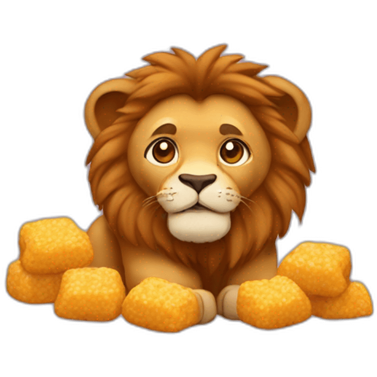 Lionceau en peluche qui mange des nuggets emoji