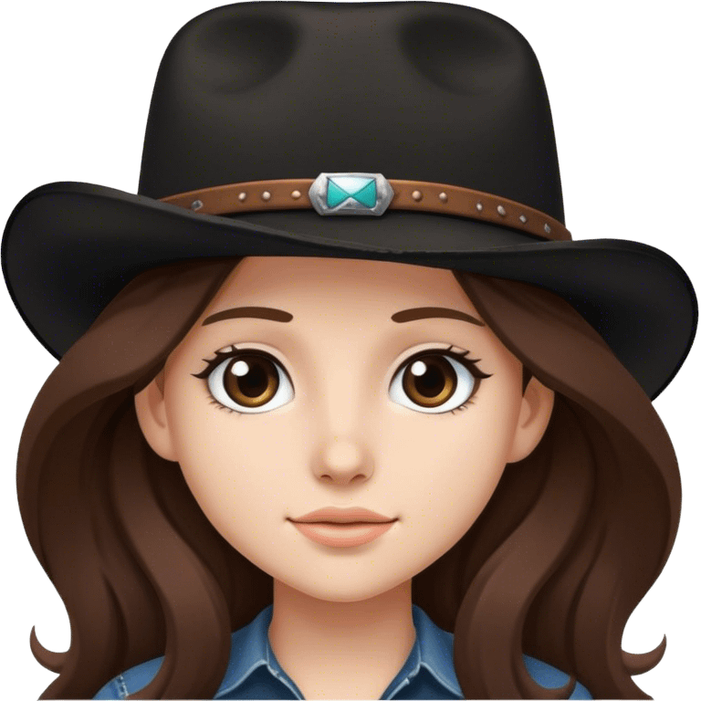 Long brown hair teen girl with black cowboy hat emoji