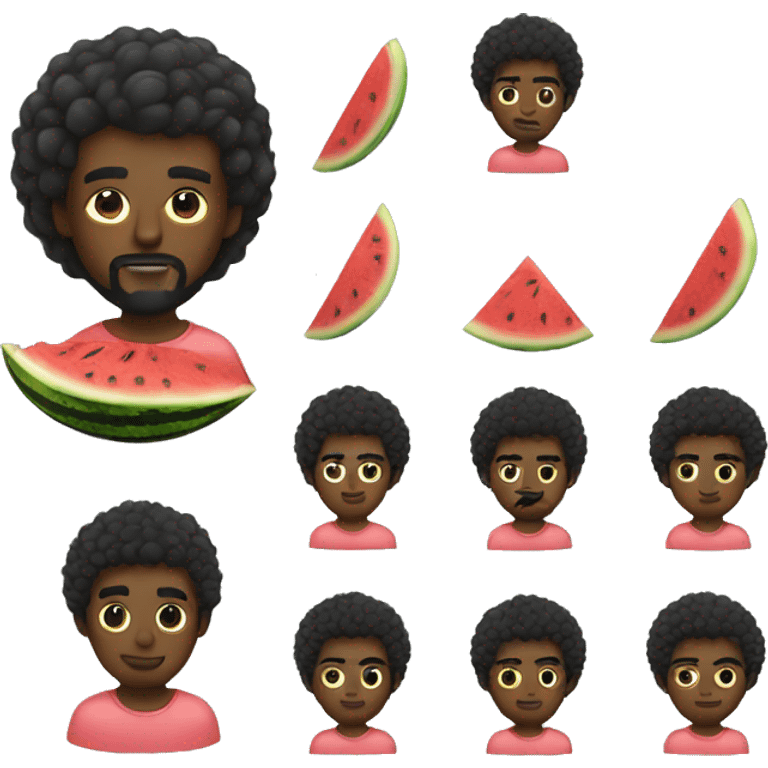 a darker man with line up cutting hair with a watermelon emoji