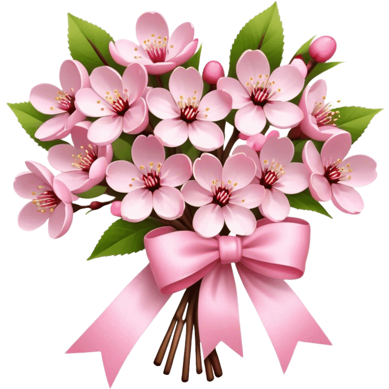 A bouquet of cherry blossoms tied with a cute pink bow emoji