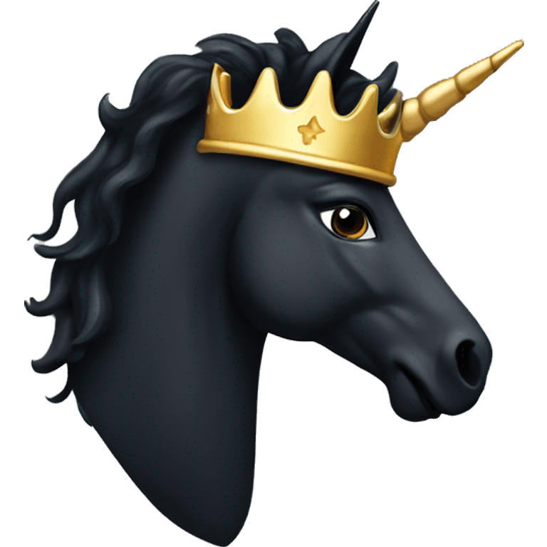 A black unicorn with a gold crown on top and a gold horn  emoji