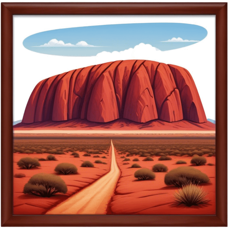 Cinematic Realistic Uluru Landmark Emoji, showcasing the massive, red monolith rising from the desert rendered with rich textures and warm, dramatic lighting. emoji