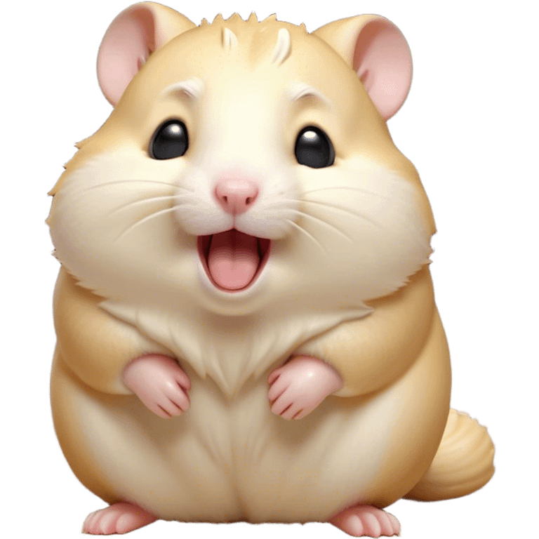 Cinematic Cute Yawning Cream Hamster Portrait Emoji, Head tilted slightly with a dramatic, wide-open yawn, showcasing a soft, pristine cream coat with tiny droopy ears, round dark eyes barely open in drowsy contentment, Simplified yet irresistibly adorable features, highly detailed, glowing with a soft, cozy glow, high shine, relaxed yet expressive, stylized with a touch of whimsy, bright and endearing, soft glowing outline, capturing the essence of a sleepy yet affectionate hamster, so drowsy it feels like it could stretch out of the screen and curl up for a nap! emoji