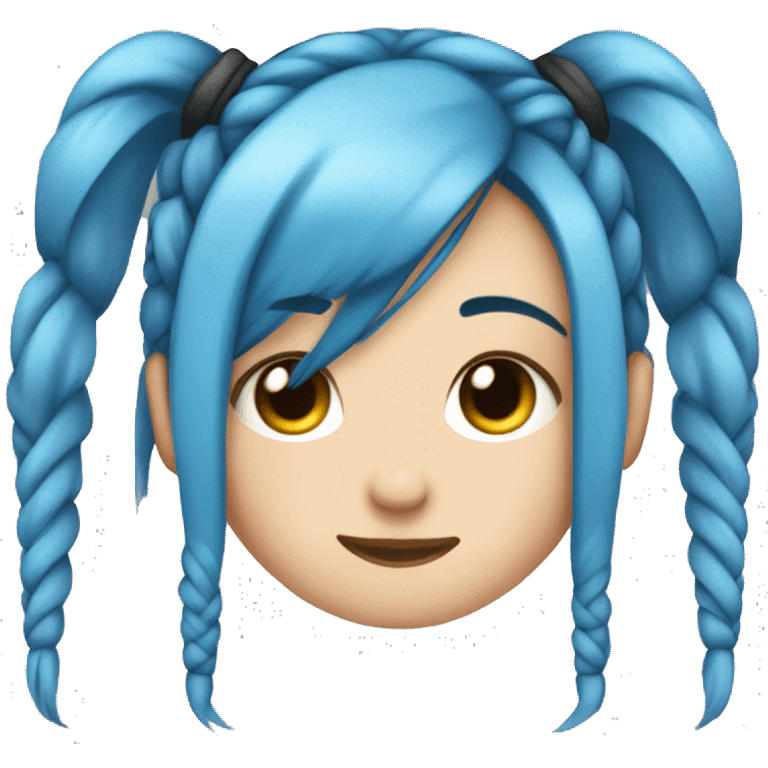 Emo Girl with two blue hair in only two long plaits on either side touching the floor  emoji