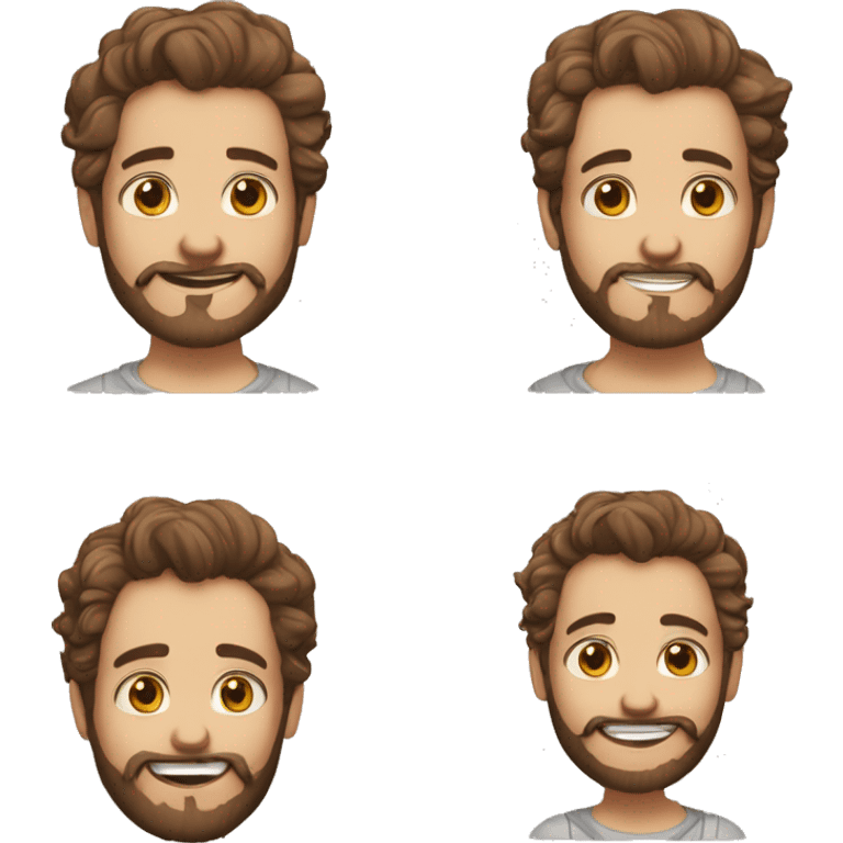 homme blanc , cheveux brun,  lunnette ,souriant , yeux marron , barbe emoji