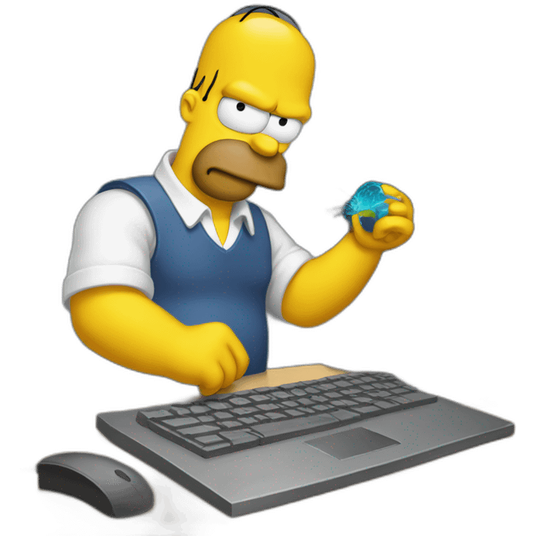 Homer troubleshooting computer bug emoji