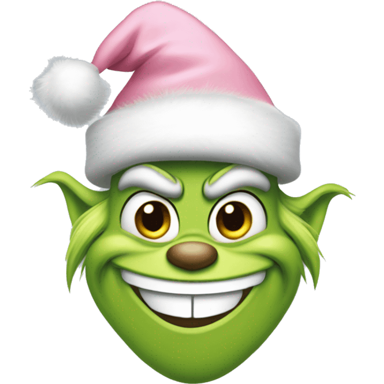 Grinch smiling with a light pink santa hat emoji