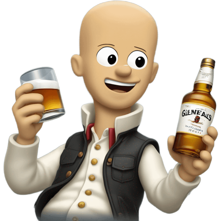 realistic meme of bald man mit jackey with withe bart with Glenfarclas emoji