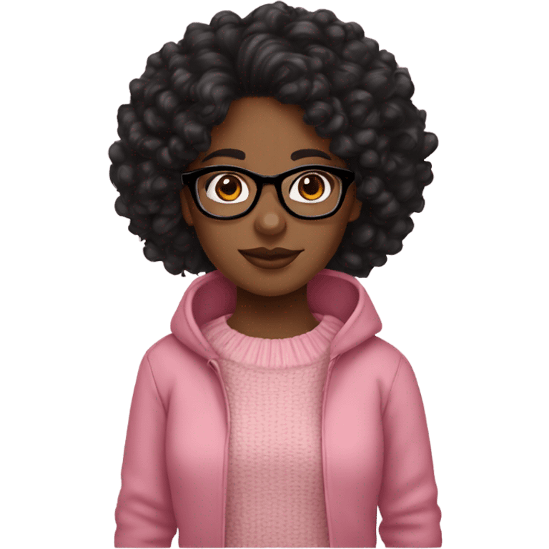 Black girl,curly black hair,glasses,brown eyes,pink sweater emoji