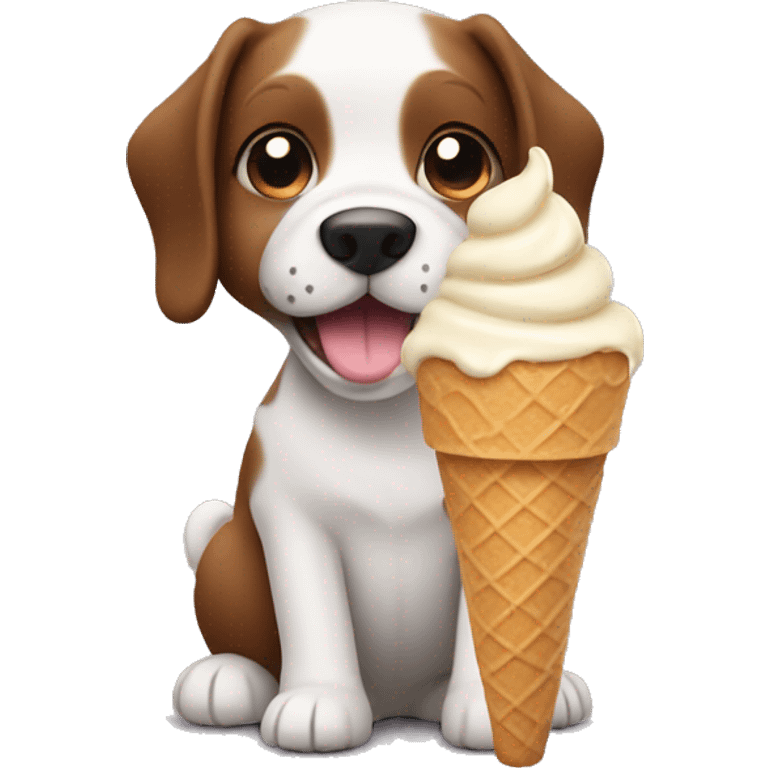 a little dog eating ice cream emoji