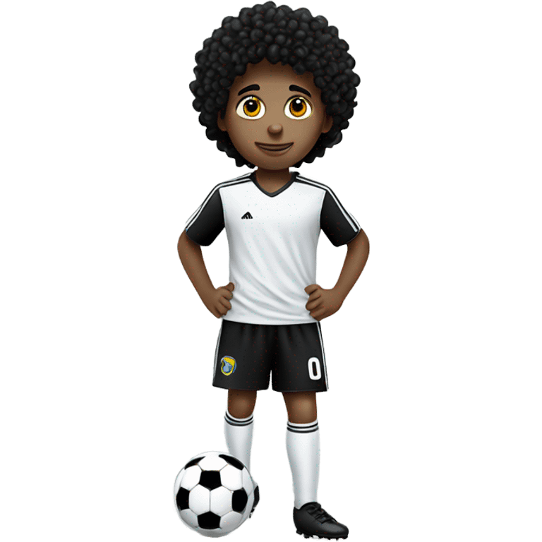 white kid black curly hairplaying soccer full body emoji