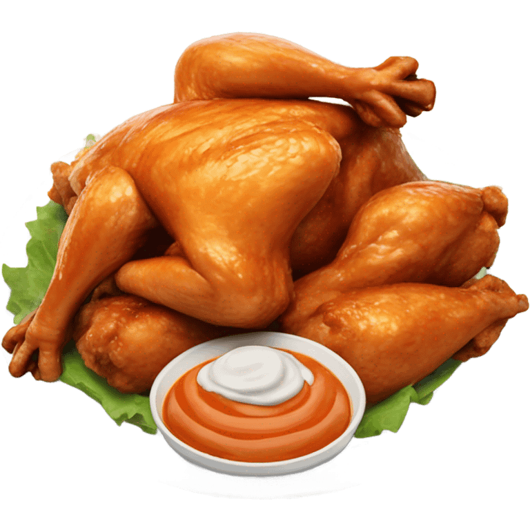 A chicken eating all of the Buffalo chicken wings emoji