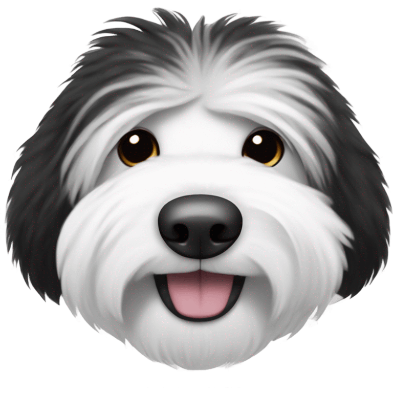 Old English sheepdog with a half and half face like a black and white cookie emoji