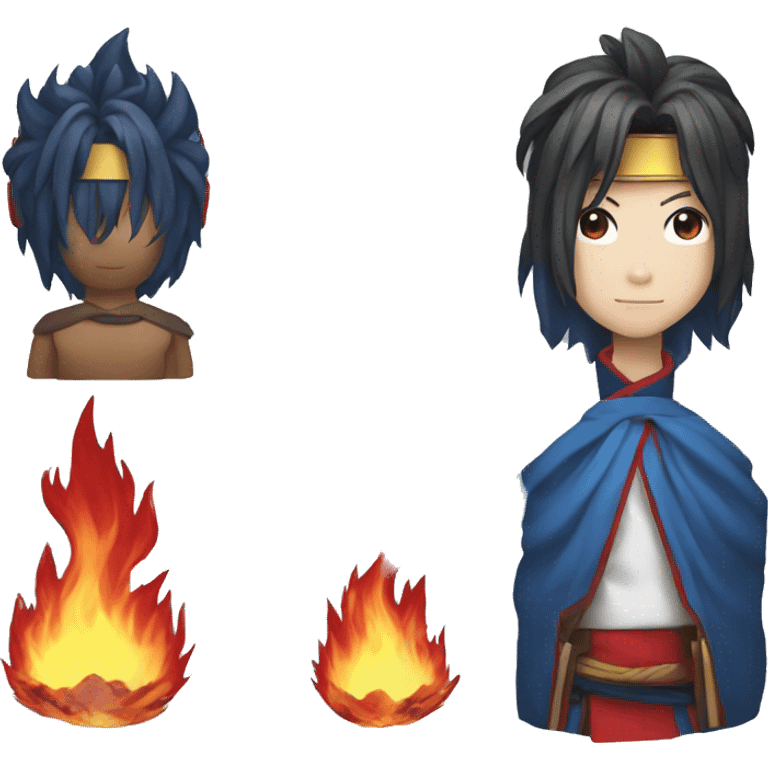 Sukuna with gojo with fire blue and red emoji