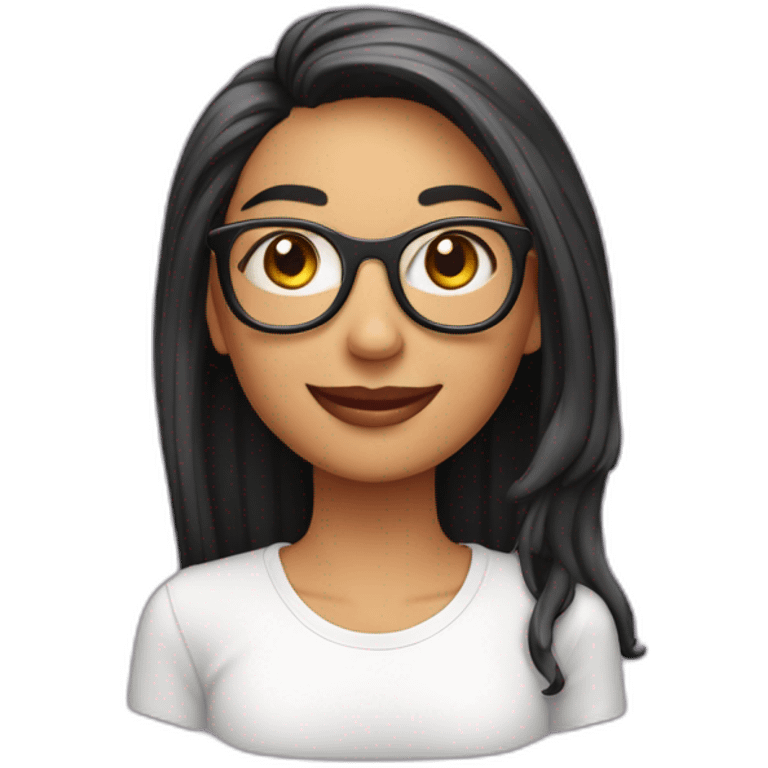 Chica de 25 años con pelo largo negro liso con gafas de ver sonrisa vestida de rosa emoji