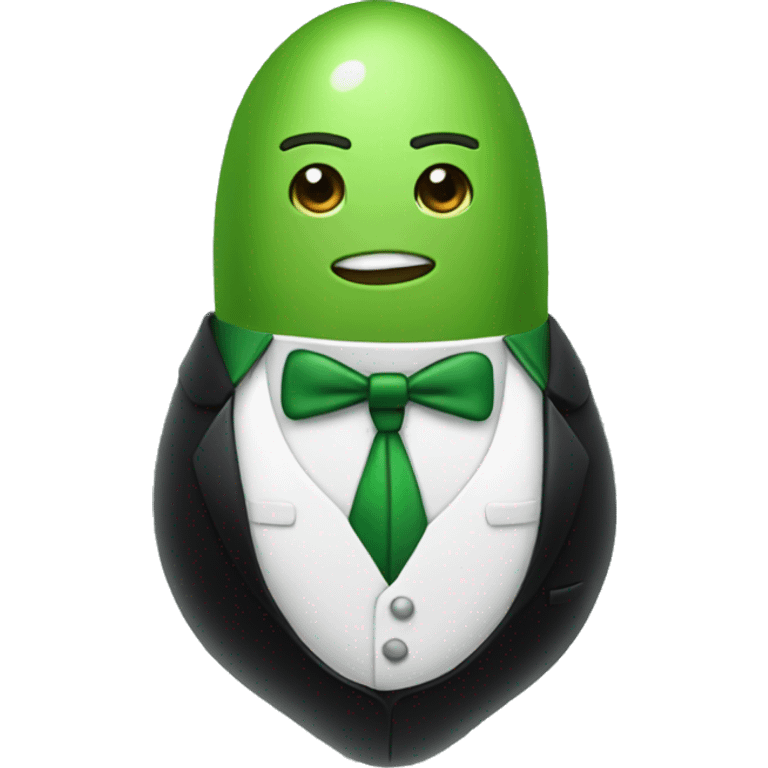 green pee pod wearing tuxedo emoji