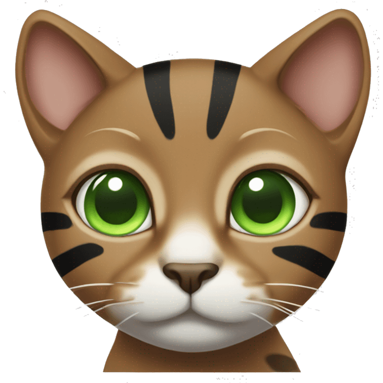 Brown cat with black stripes and white paws and green eyes emoji