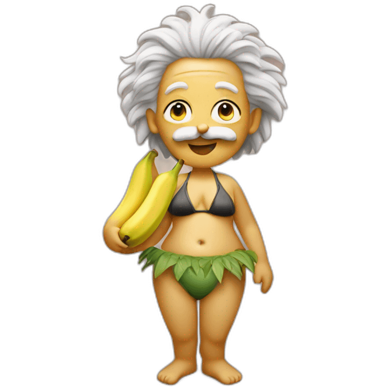 Einstein in bikini on the beach holding a banana no clothes fine emoji