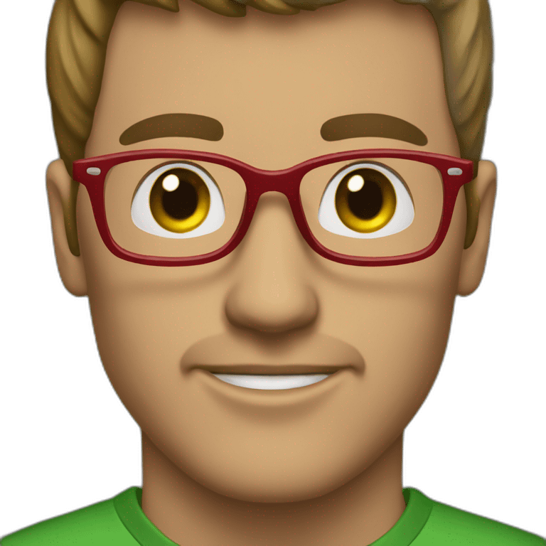 Man with glasses and green color collor red spo shirt emoji